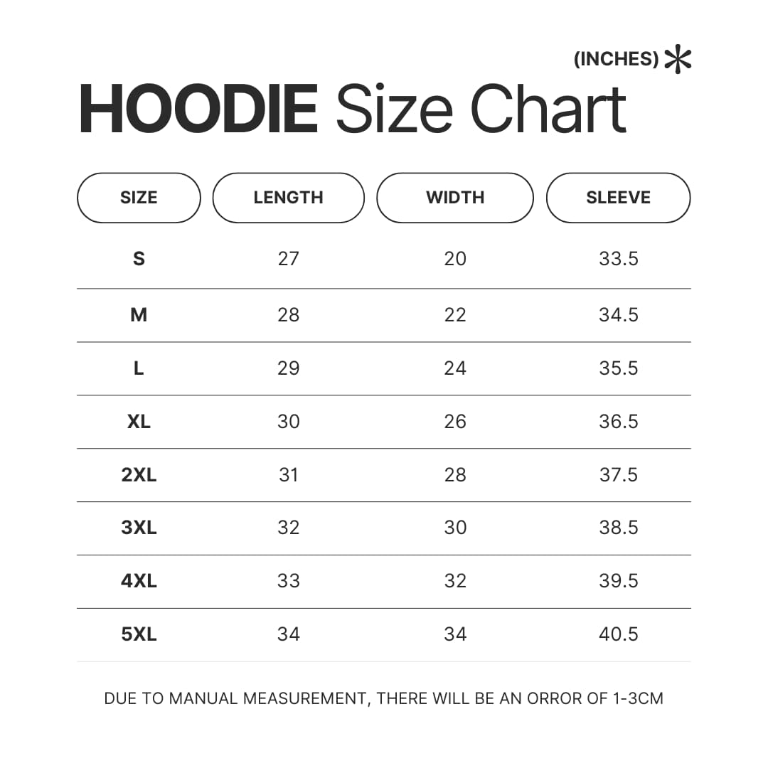 Hoodie Size Chart - Princess Jellyfish Store