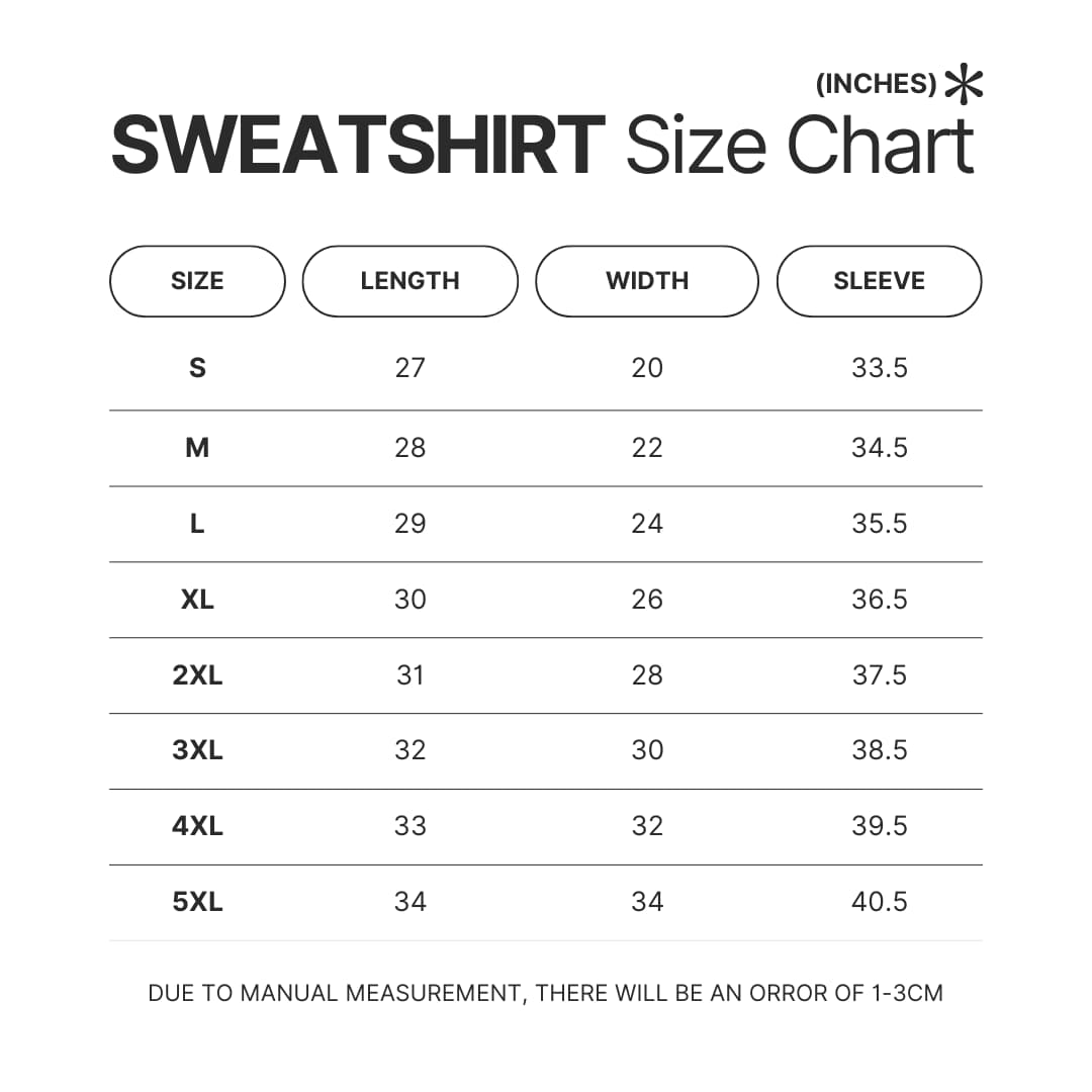 Sweatshirt Size Chart - Princess Jellyfish Store